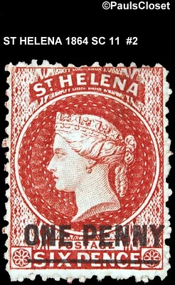 ST. HELENA 1864 SC 11 QUEEN VICTORIA 1p OVRPRT 6p BRN RED USED F/VF #2 - Image 1 of 2
