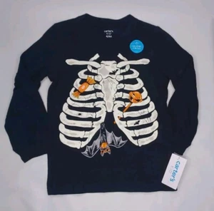Carters Kids Halloween Shirt Glow In The Dark Skeleton Chest With Candy Boys 4 A - Picture 1 of 10