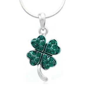 St. Patricks Day Irish Lucky Good Luck Charm Shamrock Four Leaf Necklace Pendant - Picture 1 of 4