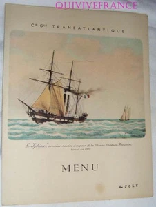 MN130 - MENU COMPAGNIE GENERALE TRANSATLANTIQUE - LE SPHINX - BORDEAUX 1951 - Foto 1 di 2
