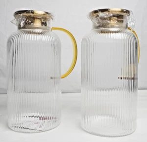 Borosilicate Glass Water Pitcher with Lid 2 Pack 84 oz 2.5 Liter Vintage Style - Picture 1 of 13