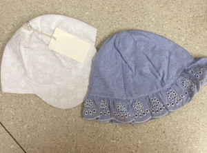 2 Baby Toddler Girl Sun Hats Accsa Eyelet Denim W/Chin Strap And White Cap New - Picture 1 of 6