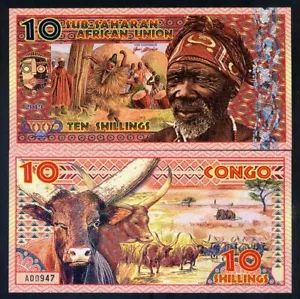 Sub-Saharan African Union, 10 Shillings, 2019, Private Issue Polymer - Man F - Picture 1 of 1