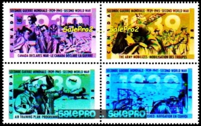 CANADA 1989 CANADIAN WWII WORLD WAR II 1939 MINT FACE $1.52 MNH STAMP SET BLOCK - Image 1 of 2