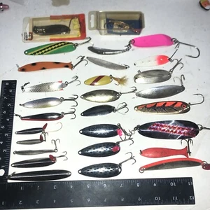 28 Spoons Swedish Pimple Johnson Sprite Les Davis Vintage Fishing Lures Tackle H - Picture 1 of 8