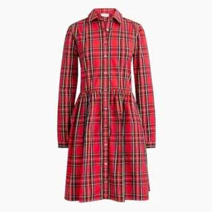 J Crew BM979 NWT Size 8 Beautiful Holiday Red Tartan Plaid Collared Shirt Dress - Picture 1 of 9