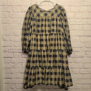 Vestido midi a cuadros en capas Summersalt talla 2X mangas abullonadas caramelo medianoche cabaña - Imagen 1 de 8