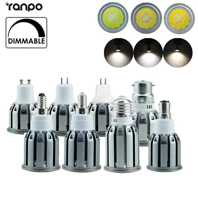 7W 12W MR16 GU10 E27 E14 Dimmable LED Spotlight COB Bulbs AC 220V DC 12V Lamps - Image 1 of 4
