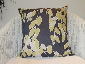 Cushion Cover, Charcoal, Grey, Chartreuse, 17",Willow, John Lewis, Leaf Pattern. - Picture 1 of 6