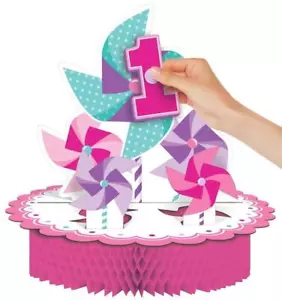 Turning One Girl Pinwheel Pink Kids 1st Birthday Party Decoration Centerpiece - Picture 1 of 1