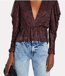 Blusa Sabina Musayev Mujer Lentejuelas Cuello en V Mangas Largas Granate Talla M Salir - Imagen 1 de 3