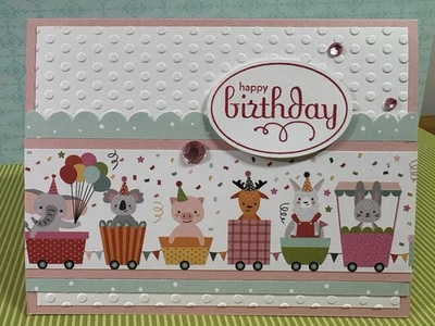 Tarjeta de felicitación hecha a mano ~ CUMPLEAÑOS INFANTIL ~ Estampación ~ La gallina de papel Foto 1 de 4