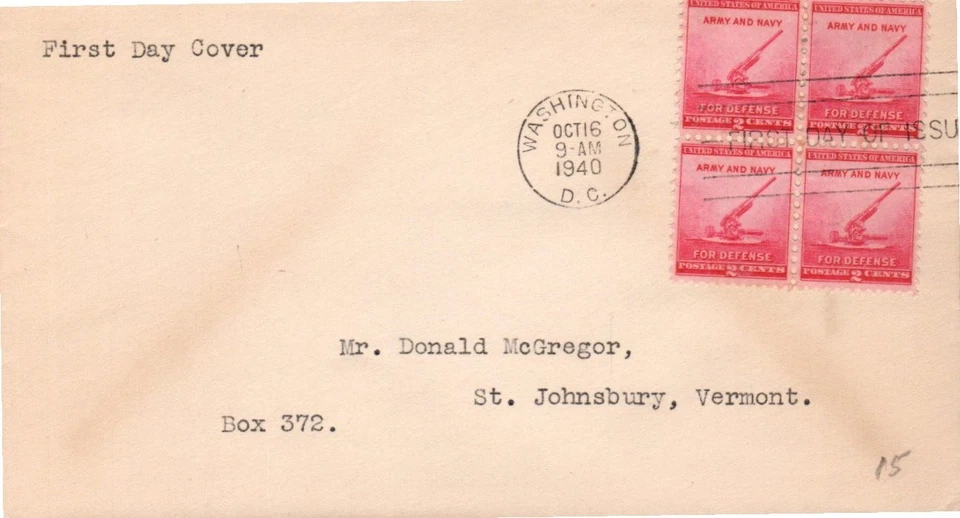 NATIONAL DEFENSE ANTI-AIRCRAFT OCT 16 1940 WASHINGTON DC SC #900 FDC -  BOX 1 - Image 1 of 1