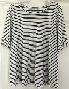 Westbound 1X, Striped Tee Size 1X Crewneck Elbow Sleeves Cotton Blend Fast Ship - Picture 1 of 5