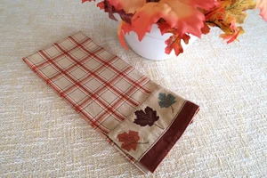 Toalla de cocina a cuadros otoño hogar otoño marrón y dorado algodón - Imagen 1 de 5