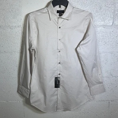 Camisa de vestir Alfani para hombre ajustada con estampado geográfico, blanco tostado 15-15,5 32-33 $65 Foto 1 de 4