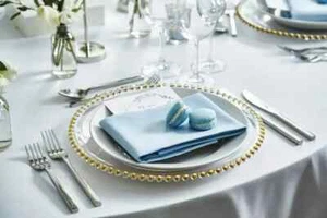 6 pezzi eleganti piatti di ricarica con bordo di perline oro 13 pollici per matrimonio e festa UK - Foto 1 di 12