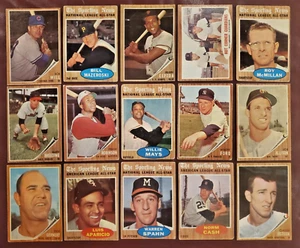 1962 Topps Lot (15) Mays FRob Ford Spahn Cepeda Aparicio Mazeroski MORE! L/M Gr - Picture 1 of 6