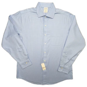 Brooks Brothers Oxford Shirt Mens 16 34 Blue Tattersall Stretch Supima LS $134 - Picture 1 of 13