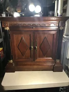 Ethan Allen Side End Night Table With Marble Top Vintage Brown/Black - Picture 1 of 17