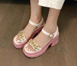 Women Peep Toe Block Heels Buckle Strap Slingback Platform Sandals Sweet Shoes - Picture 1 of 12