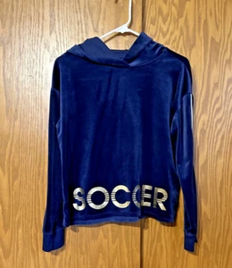 Justice Velour Glitter Stripe Soccer Hoodie Sweatshirt Blue Size 18/20 X-Large - Picture 1 of 17