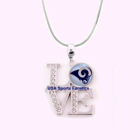 NFL Los Angeles Rams 925 Sterling Silver Team Logo Love Necklace W/Rhinestones Cover