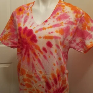 Camisa Camiseta Camiseta Hecha a Mano Naranja Rosa Tie Dye 100% Algodón Unisex Hombres Mujeres L - Imagen 1 de 4
