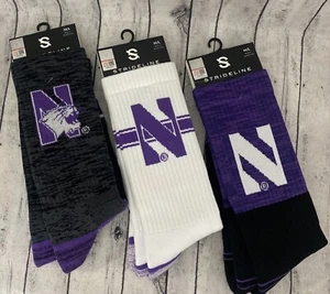 Northwestern Wildcats Strideline 3 Pairs Socks Knit Crew Mens Size 8-12 NCAA - Picture 1 of 2