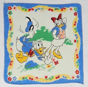 Vintage Walt Disney Donald Daisy Duck Handkerchief Hanky Hankie - Picture 1 of 2