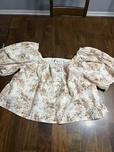 Abercrombie Fitch Crop Blouse Puff Sleeve Linen Blend Size Large NWT - Picture 1 of 7