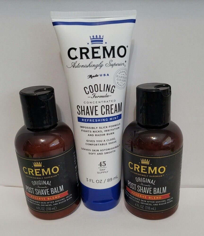 CREMO: 2x Post Shave Balm 4 fl oz each & 1x Cooling Shave Cream 3 fl oz