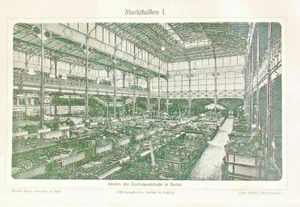 1896 Antique ARCHITECTURE MARKET HALLS MARKTHALLEN Plate Lithograph Art Print - Picture 1 of 2