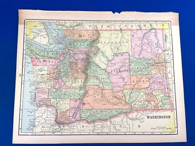 1898 Color Map WASHINGTON w/ Counties, Reverse OREGON - 14.5" x 11", Clean Map - Image 1 of 4