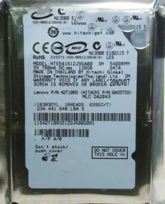HITACHI 120GB HTS541612J9SA00 laptop  2,5" HDD S-ATAI Internal,5400RPM  8MB   - Image 1 of 2