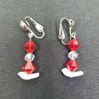 Vintage Fetish Bird Stone Red Clear Ab Crystal Bead Clip Earrings