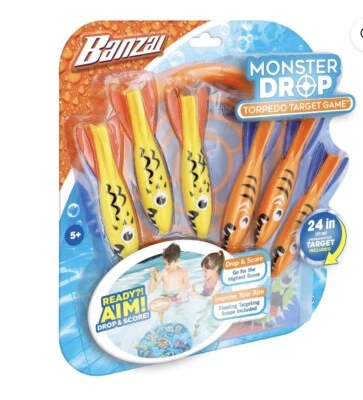 BANZAI Monstruo Gota Torpedo Objetivo Piscina Juego Hundimiento Fiesta Agua Juguete Palos de Buceo Foto 1 de 3