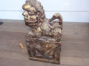 ANTIK/VINTAGE HANDGESCHNITZTER HOLZ FOO HUND/LÖWE 16,5" X 8,5" X 4,75" - Bild 1 von 12