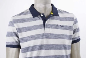 POLO FRED MELLO A FASCE BLU E GRIGIO MELANGE COLLO BLU UNITO - Foto 1 di 5