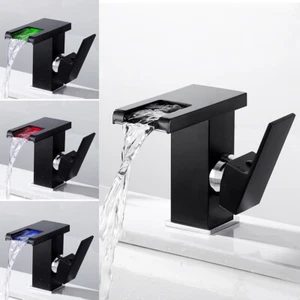Waschtisch Armatur Wasserfall RGB LED Wasserhahn Bad Waschbecken Einhandmischer - Bild 1 von 15