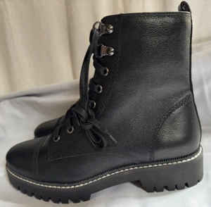 Botas de Combate River Island Mujer Cuero Negro TALLA US 7 Estilo Ejército NUEVAS Cremallera - Imagen 1 de 20