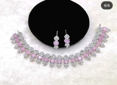 Set da sposa indiano Bollywood orecchini gioielli placcati argento zirconi... - Immagine 1 di 4
