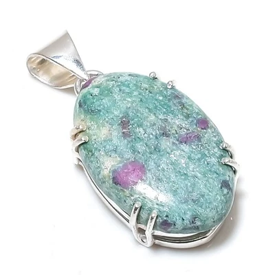 Colgante de joyería de plata esterlina maciza 925 hecho a mano con piedras preciosas fucsita de rubí Foto 1 de 4