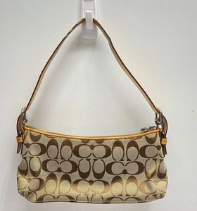 Coach Signature Women Brown Tan Jacquard Mini Shoulder Bag - Picture 1 of 6