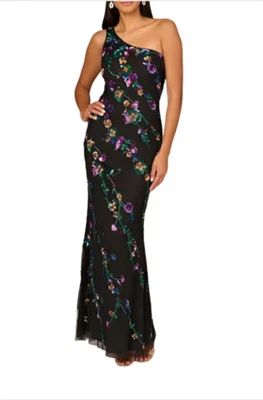 Aidan Mattox Beaded Mesh One Shoulder Mermaid Gown $495 Size 14 # 14A 2450 Blm - Image 1 of 4