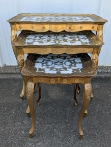 Vtg 3 Set 1950s Italian Florentine Gold Gilt Nesting Tables Rococo Style - Picture 1 of 9