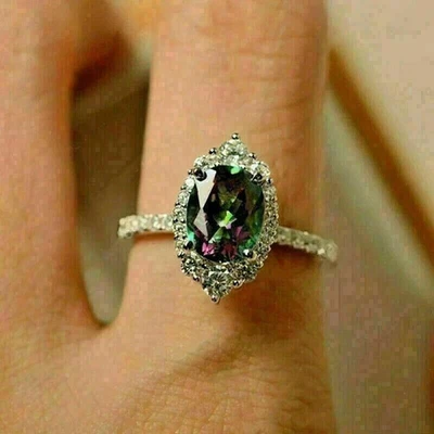 Современное женское помолвочное кольцо из белого золота 14 карат с александритом гало овальной огранки 2,50 карата - Изображение 1 из 4