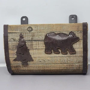 Rustic Wood Wall-Mount Mailbox With Bear & Pine Tree Accents - Picture 1 of 11