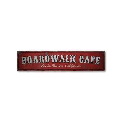 Boardwalk Cafe, Custom Beach Location - Rustic Distressed Wood Sign - Image 1 of 2