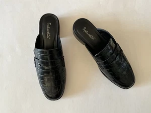 Qupid Black Crocodile Print Mules Slip On Womens LOAFERS Shoes Size 7 - Picture 1 of 7